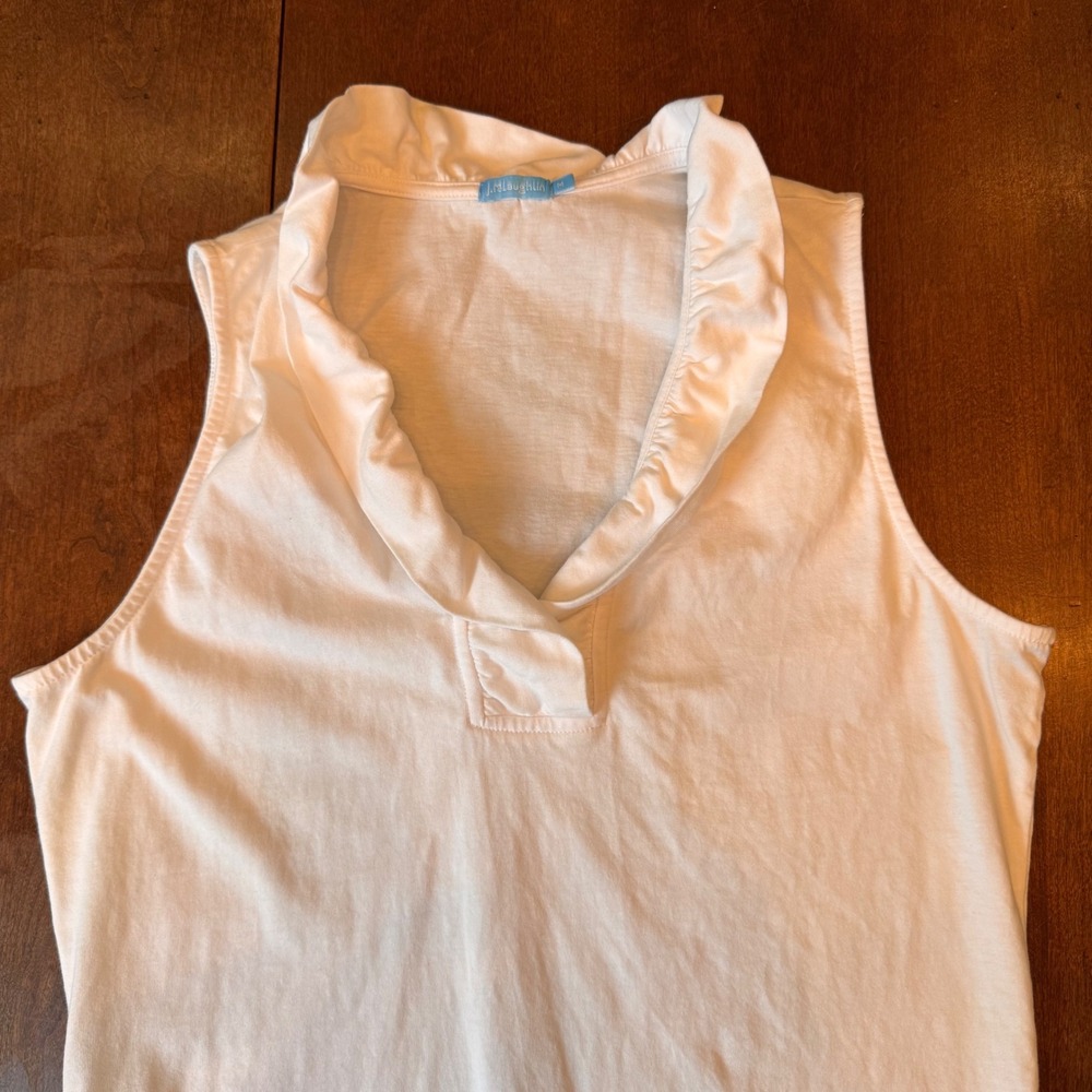 J.McLaughlin Top Women Medium White Ruffle Neck Sleeveless Cotton Preppy Tank